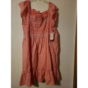 Terra Sky Mini Dress Women's 4X Plaid Smocked Ruched Square Neck Tiered Hem (F)